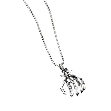 Sterling Silver Skeleton Hand Bone Pendant Necklace